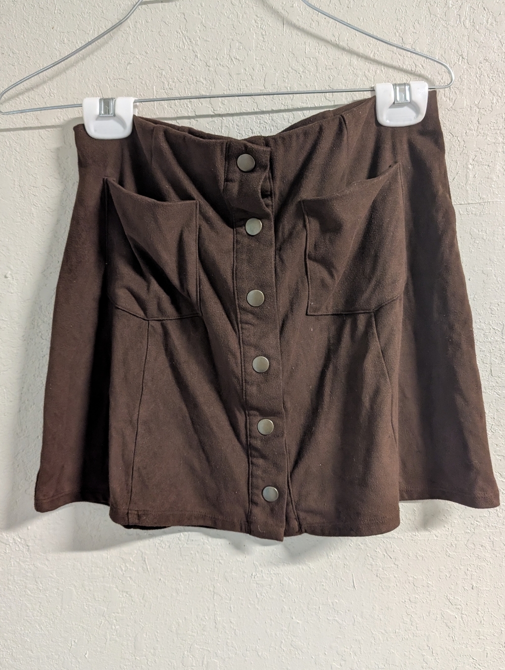 Button-Front Mini Skirt M Suede Pockets Indie Sleaze Goblin Festival Stretchy